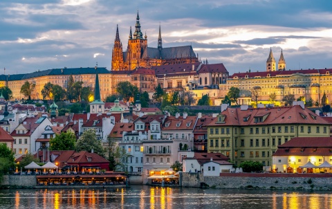 St Vitus Cathedral at dusk in Prague Czechia