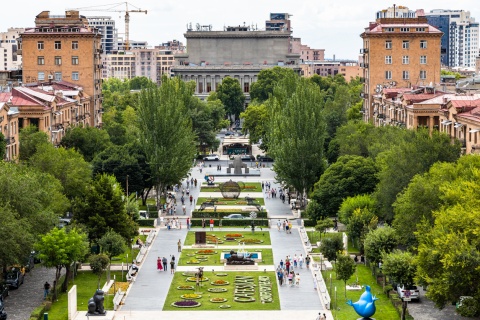 Aerial view of Tamanyan pedestrian street in Yerevan Armenia
