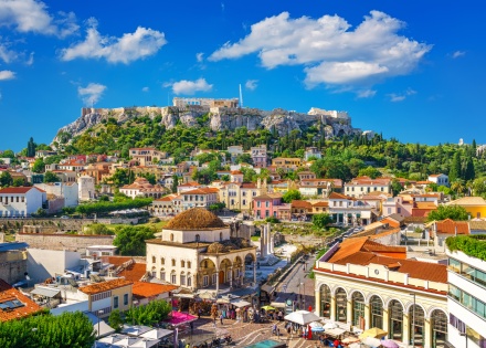 View from the base of the Acropolis in Athens, Greece