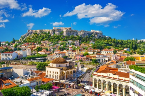 View from the base of the Acropolis in Athens, Greece