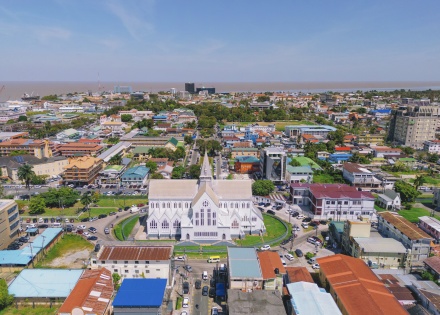 Aerial view of Georgetown City Hall in Guyana