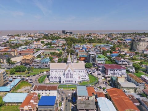 Aerial view of Georgetown City Hall in Guyana