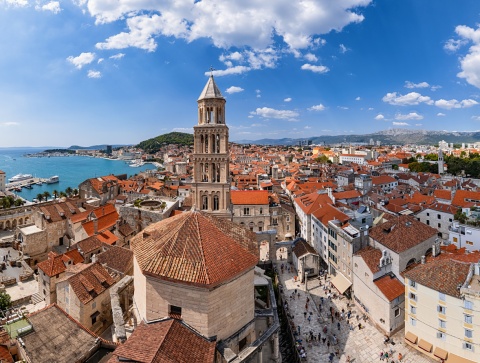 Aerial shot of the old town of Split, Croatia