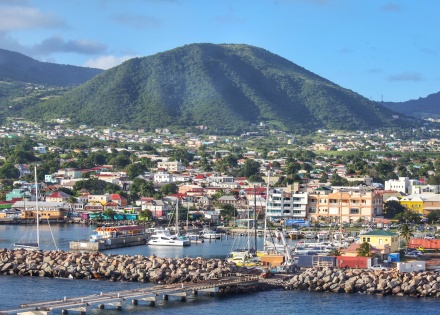 British Virgin Island town viewed from the sea