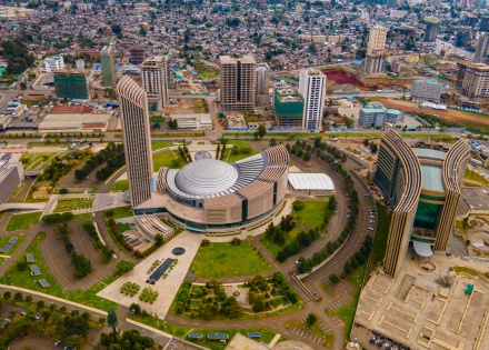 Aerial view of the African Union headquarters in Addis Ababa, Ethiopia