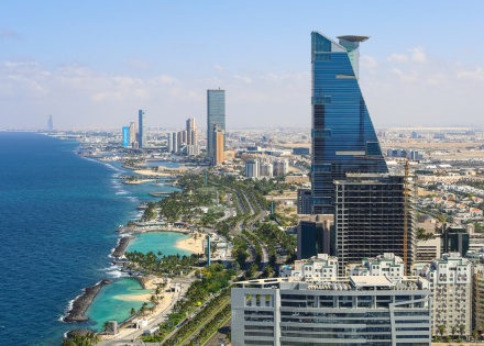 Aerial view of Jeddah’s oceanfront in Saudi Arabia