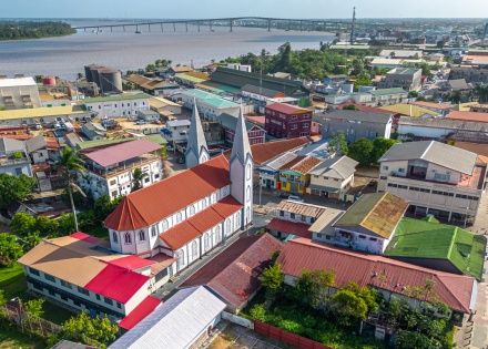 Aerial view of Paramaribo on the Suriname River in Suriname