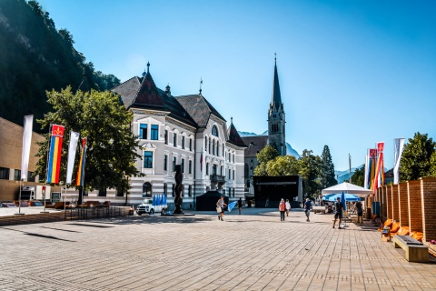 Buildings around St. Florin Cathedral in Vaduz Liechtenstein