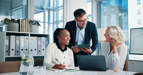 Global HR team discussing workplace monitoring for remote employees