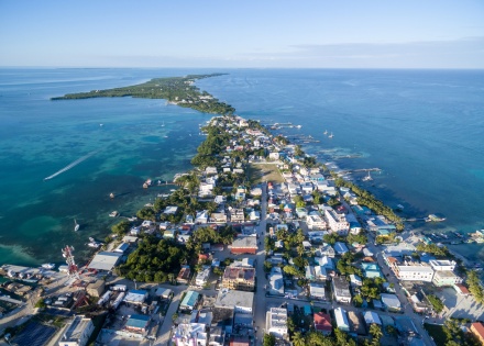  Aerial view of Caye Caulker Island in Belize