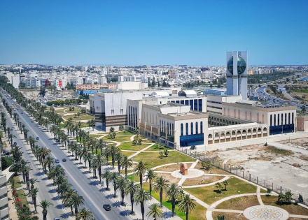 Aerial view of the Culture Tower in Tunis, Tunisia