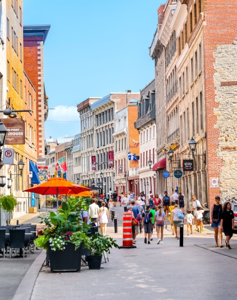 View of city streets in Montreal, Canada.