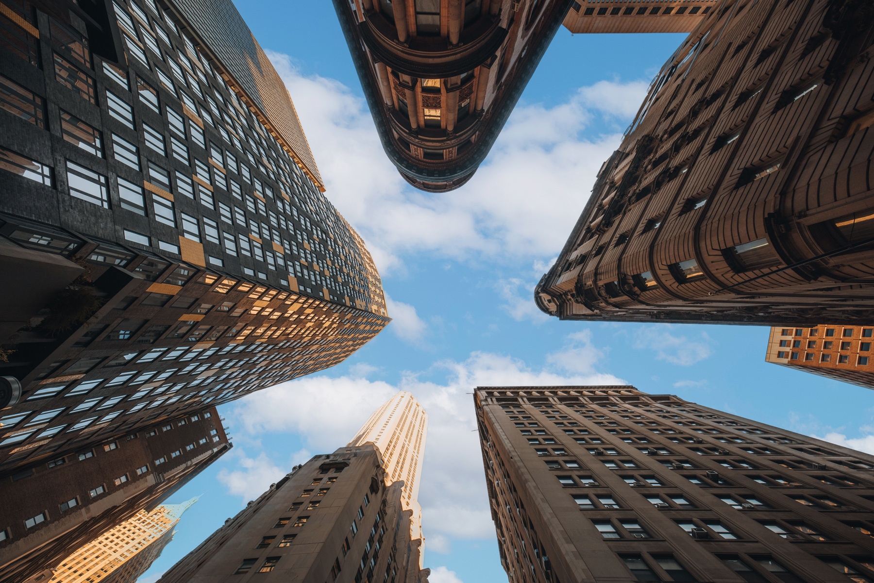 City skyscrapers, looking up.