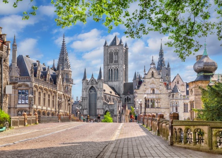 St Bavo’s Cathedral and Ghent historic city center in Belgium