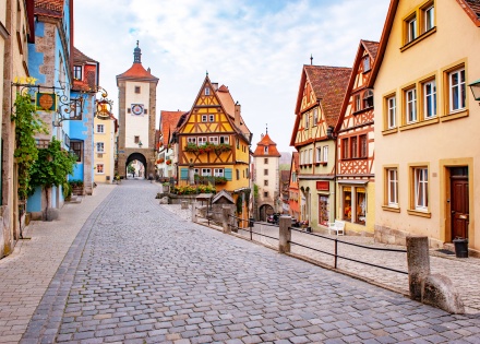 Rothenburg ob der Tauber's clock tower in Bavaria, Germany