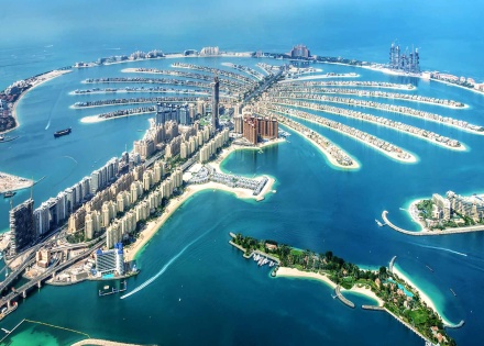 Aerial view of Dubai Palm Jumeirah island, United Arab Emirates