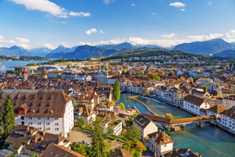 Aerial view of Lucerne Switzerland’s Ruess River