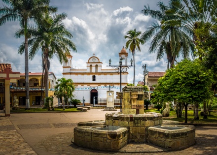 Parroquia San José Obrero viewed from Parque Central in Copan Ruinas, Honduras