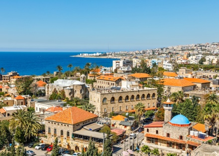  Aerial view of Biblos Lebanon and the Mediterranean beyond it
