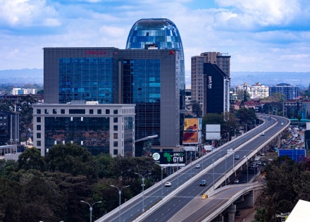 Expressway and skyscrapers in downtown Nairobi Kenya