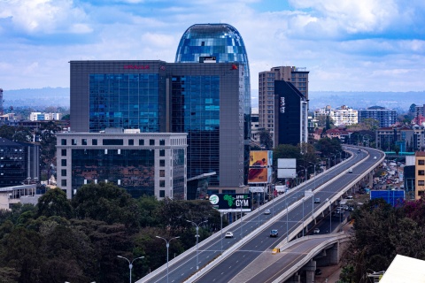Expressway and skyscrapers in downtown Nairobi Kenya