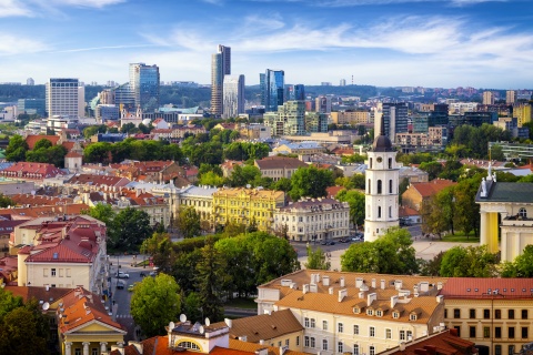 View of Vilnius’s skyline from the old town in Lithuania