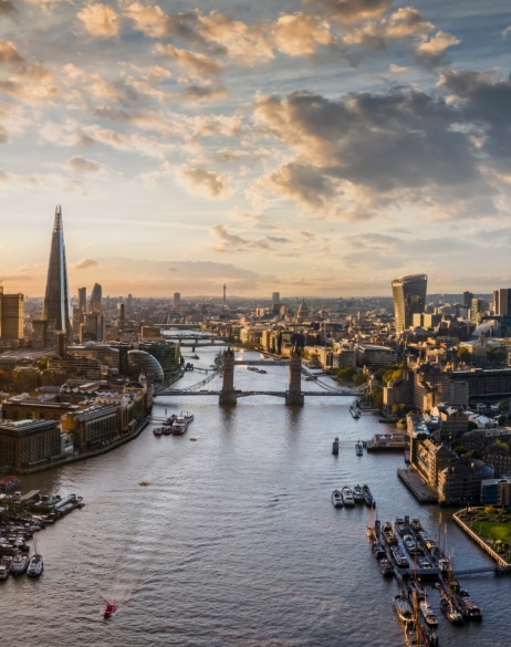 Skyline view of river along city buildings