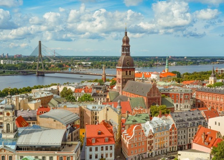 Aerial view of Riga’s old town in Latvia