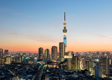Tokyo Skytree and nearby skyscrapers in Sumida, Tokyo, Japan