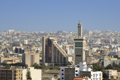 Aerial view of Dakar Senegal with the Grand Mosque’s Minaret