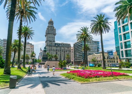 Sunny day on Plaza Independencia in Montevideo Uruguay