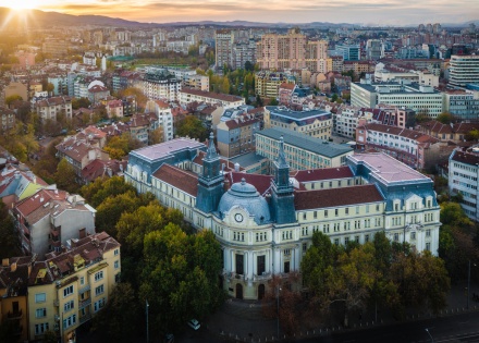 Aerial view of a historic area of Sofia, Bulgaria