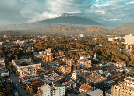 Aerial view of Mt Meru in Arusha City, Tanzania