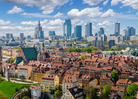 Warsaw old town and distant city center