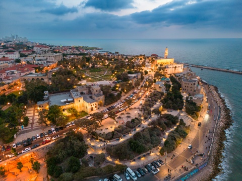 Aerial view of Tel Aviv waterfront in Israel