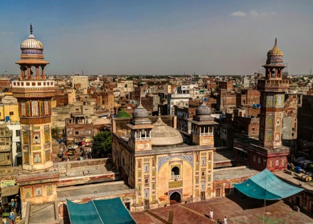 Aerial view of Wazir Khan Mosque in Lahore Pakistan.