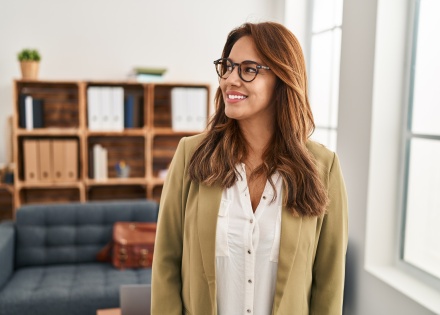 Woman working at an office in Luxembourg