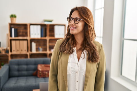 Woman working at an office in Luxembourg