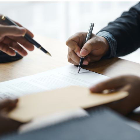 Zoomed in view of two people drafting a Transitional Services Agreement (TSA)