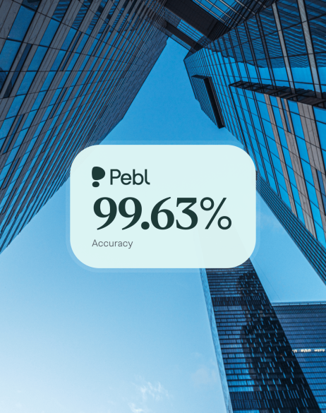 Chat bubble stating that Pebl has 99.63% accuracy when pricing quotes.