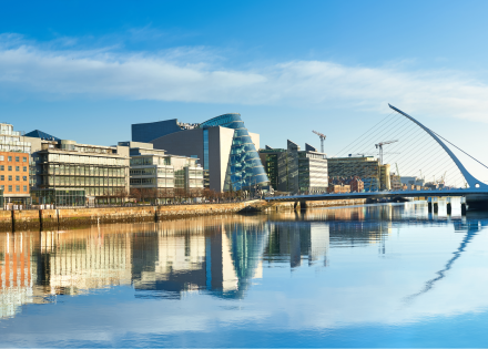 View of the Dublin, Ireland skyline along the Liffey River